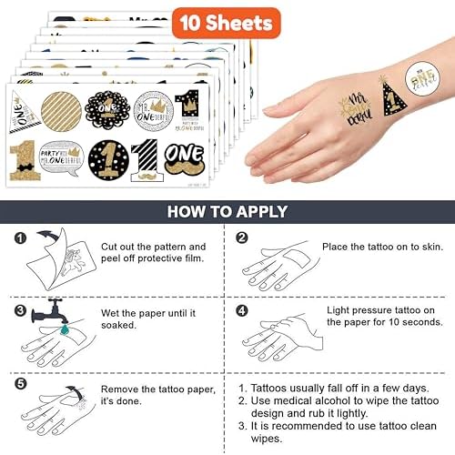 Mr Onederful First Temporary Tattoos 10 Sheets 100 PCS Onederful 1st Party Decorations Favors Supplies First Theme Birthday Stickers Gifts for Boys Girls Kids Class School Prizes Carnival Christmas