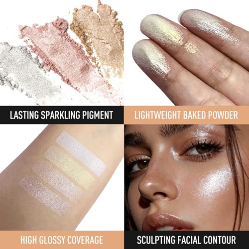 Baked Highlighter Powder Palette - Waterproof Shimmer Face & Body