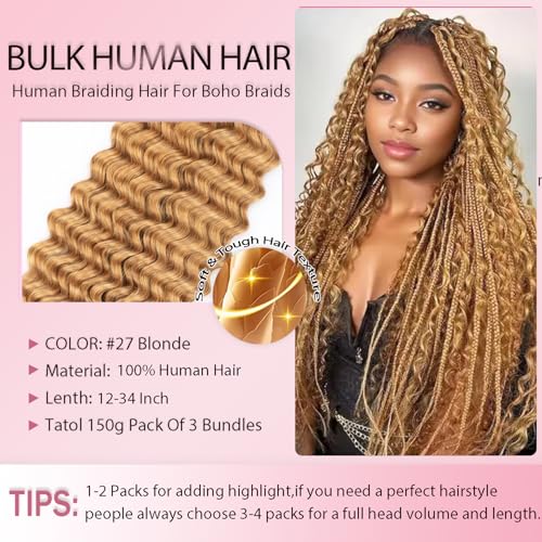 Aonbamds Blonde Human Hair Extensions 18 Inch for Braiding & Boho Hairstyles