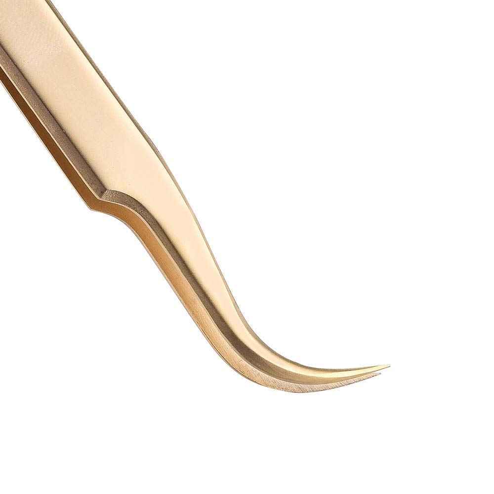 Ms.Queen Eyelash Extension Tweezers-Precision Tweezers for 2D-6D Volume&Individual False Lashes Extensions-Golden-Curved Tweezers