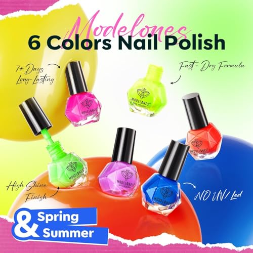 Modelones Neon Nail Polish Set – 6 Quick Dry Colors, No UV