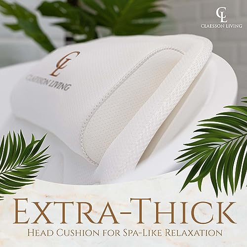 Full Body Bath Pillow (17'' x 49'') - Bathtub Cushion with Headrest Supports Neck, Back and Legs - Free Hanging Hooks for Fast Drying Over Tub - Includes Washing and Travel Bags - White