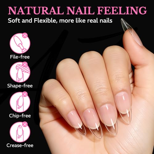 Medium Almond Soft Gel Nail Tips - Pre-Etched Clear Full Cover (600 Pcs)