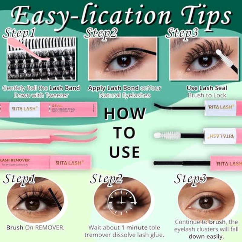 RITALASH 3D Volume Lash Clusters Kit with Bond & Tweezers