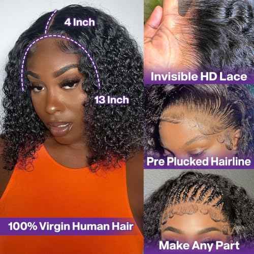 Deep Wave BOB Wig Human Hair 12 Inch Short Curly Frontal BOB Wigs For Black Women Human Hair Wear And Go Glueless 13x4 HD Deep Wave Lace Front Wigs Human Hair Pre Plucked Wet And Wavy