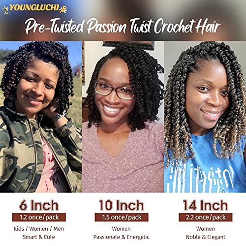 7 Packs 6 Inch Pre Looped Pretwisted Passion Twist Crochet Hair for Black Women Super Short Soft & Bouncy Crochet Hair Extensions Braided by Synthetic Spring Kinky Twist Bohemian Curls(TGray/613)