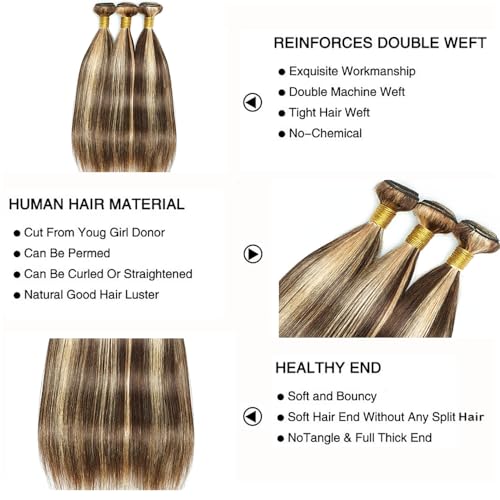 Fridnae P4/613 Ombre Blonde Straight Human Hair Bundles - 3 Pack