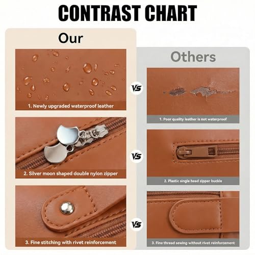 AUCCNT Brown Travel Makeup Bag - Large Capacity Waterproof Cosmetic Organizer