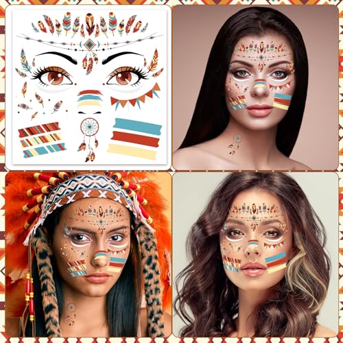 Indian Face Tattoos Metallic Temporary Stickers 4 Sheets