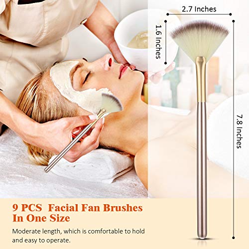 9-Piece Soft Facial Fan Brushes with Wooden Handles