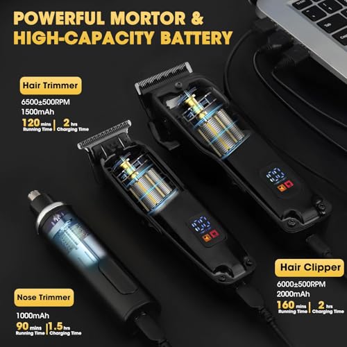 4 in 1 Hair Clippers for Men, Professional T-Blade Trimmer, Electric Foil Shaver, Nose Hair Trimmer, Cordless, LCD Display, Grooming Kit(Black)