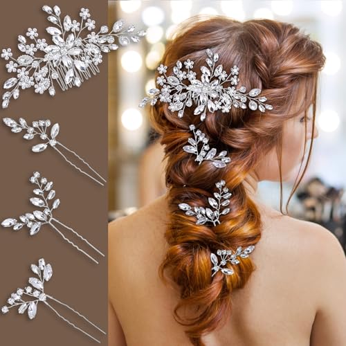 Silver Crystal Bridal Hair Comb & Hairpin Set