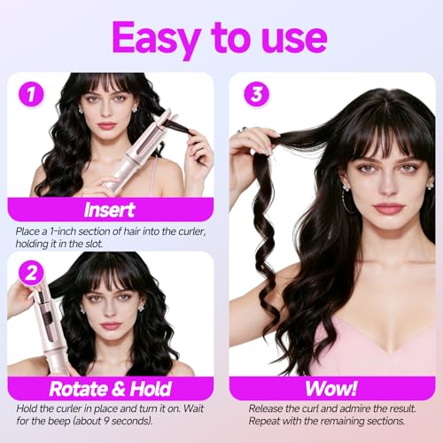 Automatic Curling Iron, 4 Temp, 1.25" Rotating Wand for Beach Waves