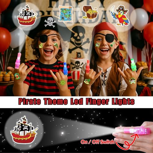 72 PCS Pirate Party Favors ? 48 PCS Luminous Tattoos & 24 PCS LED Finger Lights Combo ? Birthday Goodie Bag Fillers, Party Supplies, Gifts Light Up Toys Glow In The Dark for Boys and Girls