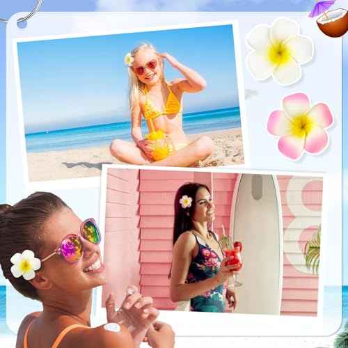 10 Pcs Hawaiian Flower Hair Clips for Women, 3.75¡± and 2.75¡± Plumeria Hair Clips Artificial Flower Hair Accessories for Vacation Beach Seaside