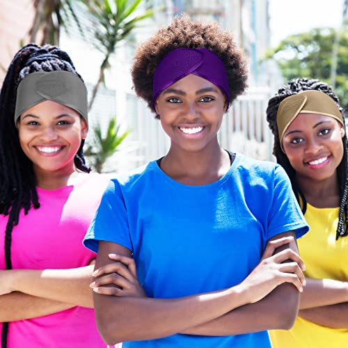 Mesh Hair Wraps for Women, 4-Pack Headbands - Black, Purple, Gray, Camel