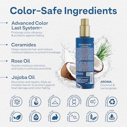 Colorproof Leave-In Treatment Spray 8.5 Fl. Oz. Heat Protection Spray for Hair, Smoothing and Detangling Spray with Color Protection, Coconut & Lemongrass Scent