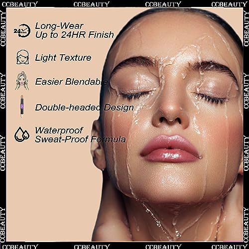 CCbeauty 2pcs 2-IN-1 Shimmer Contour Highlighter Stick with Blush,Cream Dual-End Highlight Bronzer Concealer & Blusher for Cheeks & Lip, Long Lasting Contouring for Face Shaping Makeup, Light-Medium