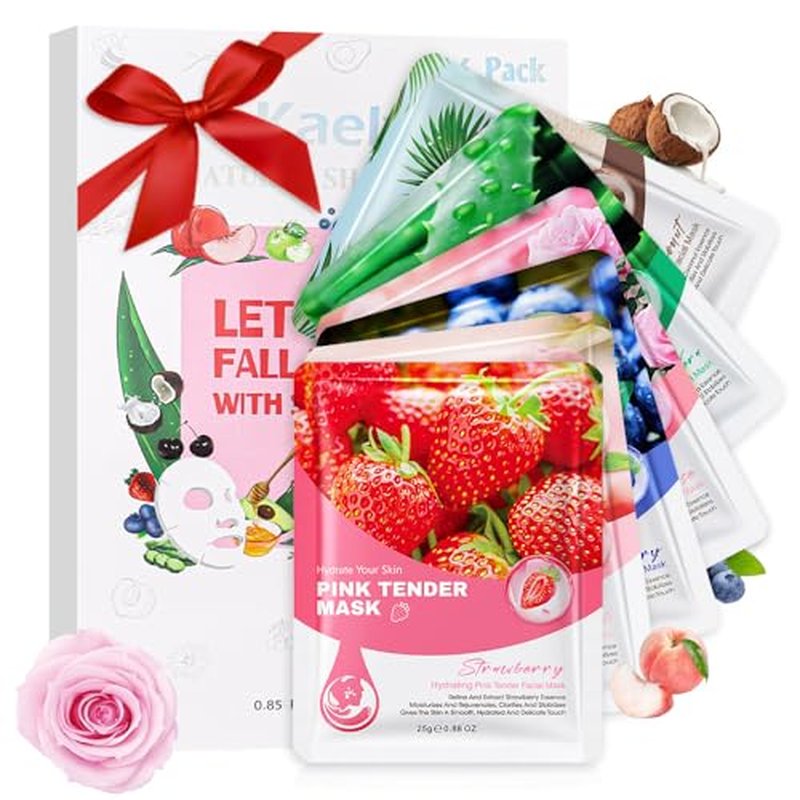 Kaely 6 Pack Variety Face Masks for Kids, Kids Face Mask Spa Day Kit Supplies, Spa Party Favors for Teens Girls Night, Sheet Facial Mask Skincare Gifts Set, Hydrating Soothe for All Skin Types, 02