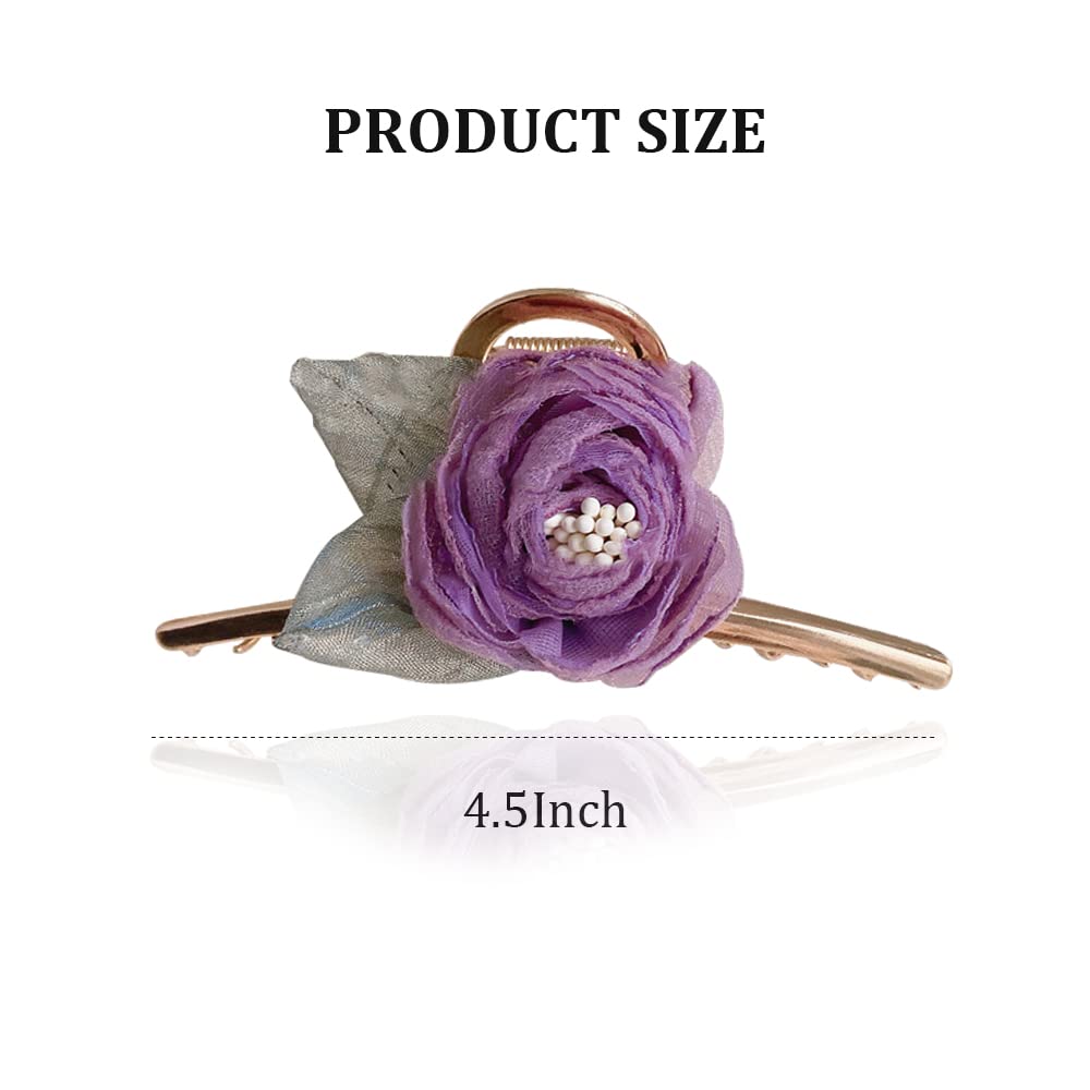 Fuyunohi Flower Clips, Large Flower Hair Clips Jaw Clips Hair Claws for Women (Purple/White Mesh Rose)