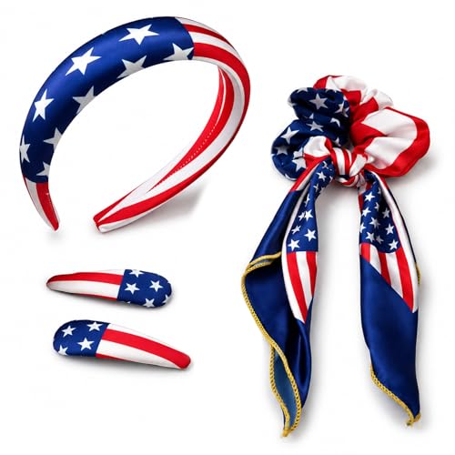 Patriotic 4-Piece Hair Accessory Set for Women - Headbands & Clips