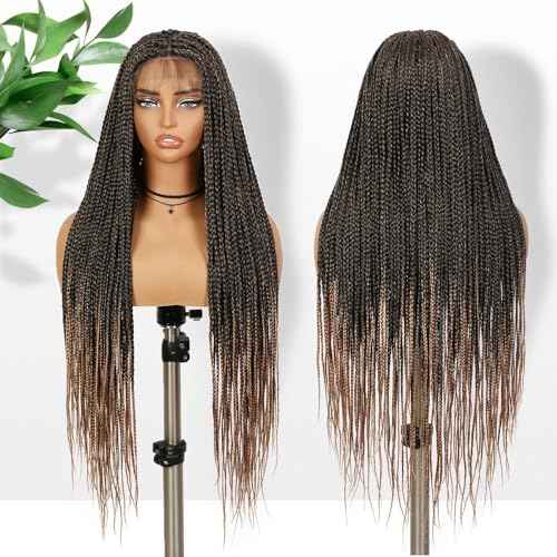 Ombre Box Braided Wig, Long Synthetic Hair, Black to Honey Blonde (Ombre Blonde)