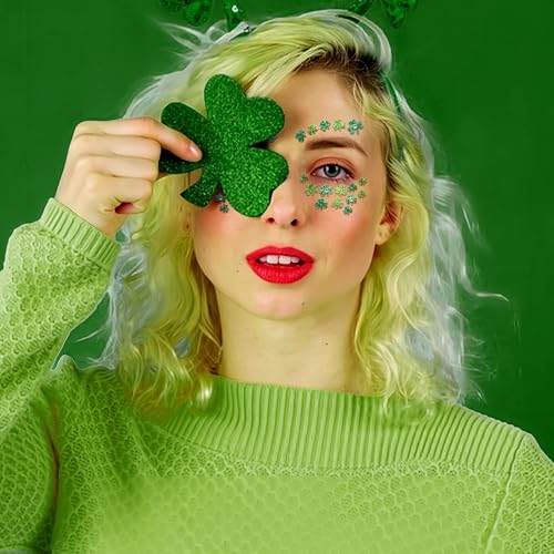 St. Patrick's Day Glitter Face Tattoos with Shamrock Gems