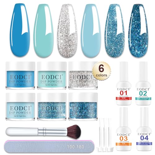 Eodci Dip Powder Nail Starter Kit - 6 Colors Glitter Dipping Powder Set