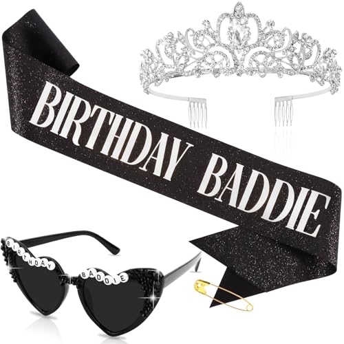 Hapdoo Style B Birthday Baddie Sash, Sunglasses & Crown Set for Women - Party Accessories