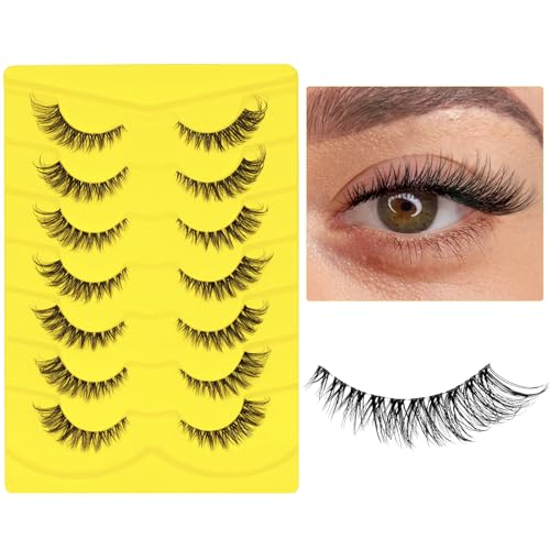 Natural Lashes Fox Eye Wispy Lashes Clear Band False Eyelashes Cat Eye Strip Lashes Foxy Lash Extensions 7 Pairs