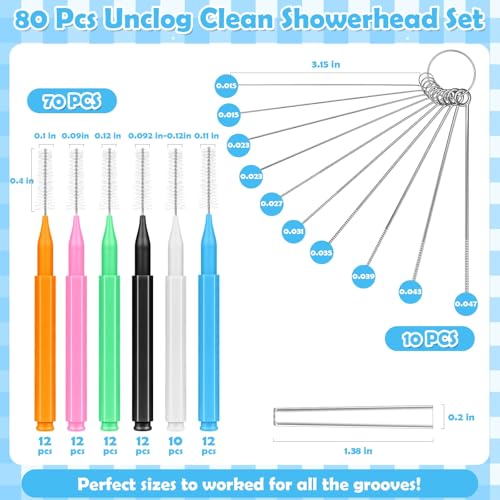Shower Head Cleaning Brush Set - 80 Pc Multi-Size Unclogging Tool Kit
