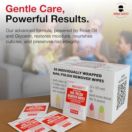 Non-Acetone Nail Polish Remover Wipes - 50 Individually Wrapped Travel Pads