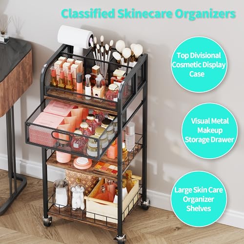 HapiRm 4-Tier Makeup Organizer Cart with Drawer & Dividers