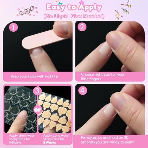 SINOKAME Kids Press-On Nails Kit - 240 Pcs Squoval Fake Nails