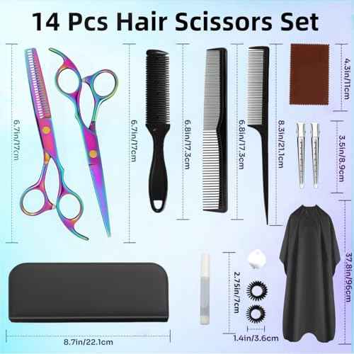 Hair Cutting Scissors Set, Professional Haircut Scissors Kit with Cutting Scissors Thinning Scissors for Barber/Salon/Home/Men/Women/Kids/Adults(Rainbow)