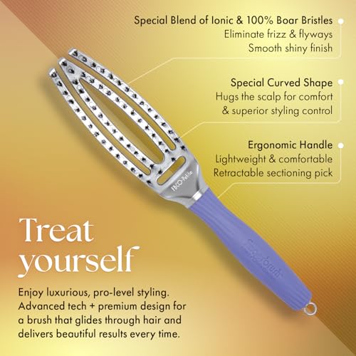 Olivia Garden Curved Vented Paddle Hair Brush with Ionic & Boar Bristles for Styling & Blow Drying