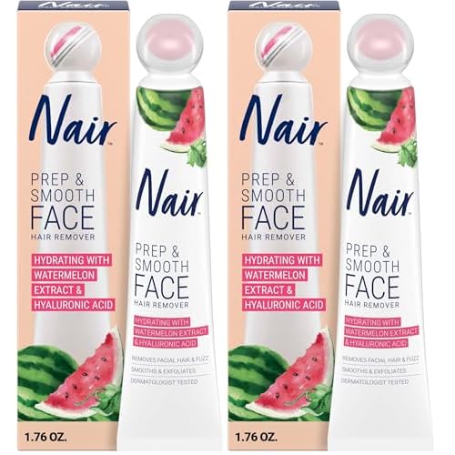 NAIR Prep & Smooth Face Exfoliating Depilatory Cream for Women - Effective Hair Removal for Smooth Skin with Hyaluronic Acid,1.76 oz,(Pack of 2)