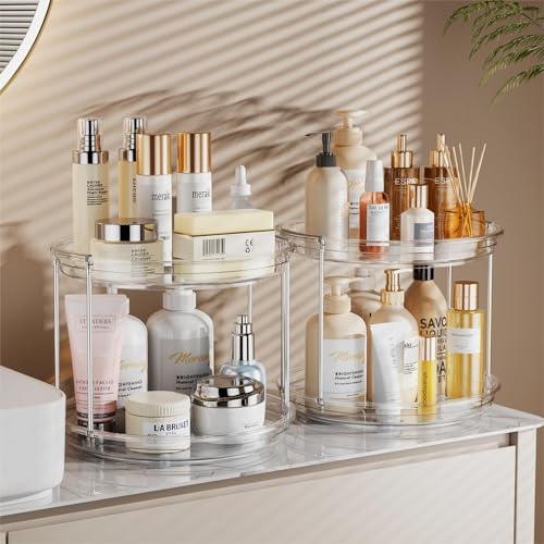 LAMU 10.6in Rotating Makeup Organizer - 2 Tier Lazy Susan for Vanity