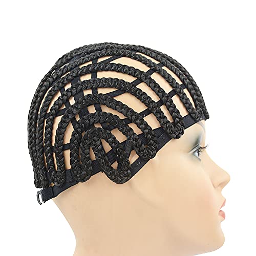 YANTAISIYU 1Pc Black Wig Cap Braided Cap Crochet Wig Cap Adjustable Elastic Band and Hair Clips Weaving Wig Caps for Wig Making