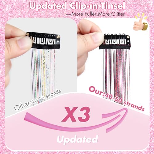 24-Inch Green Hair Tinsel Clip-Ins - 18 Pcs Heat Resistant Extensions