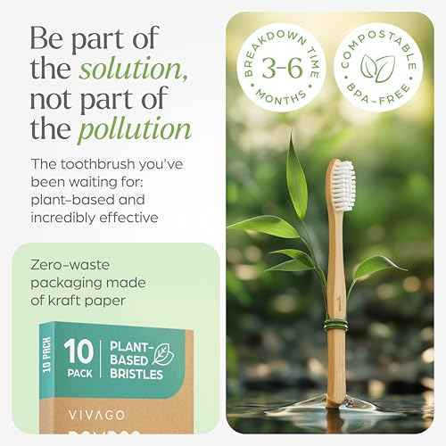 Bamboo Toothbrushes 10 Pack ? Natural Toothbrushes, Plant-Based Soft Bristles ? Eco-Friendly Wooden Toothbrush
