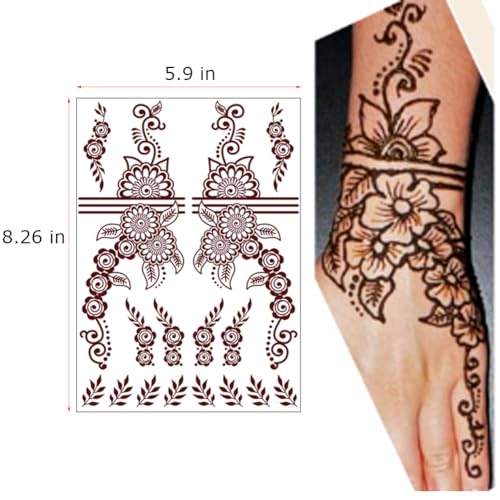 Xmasir 12 Sheets Brown Henna Temporary Tattoo Stickers for Women