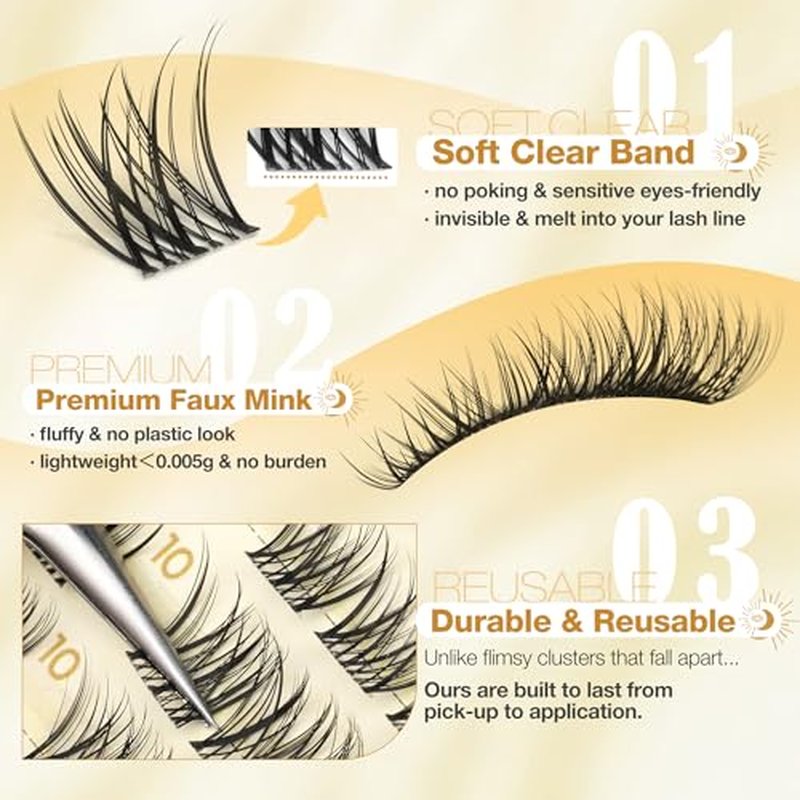 8-12MM Natural Cluster Lashes Clear Band Wispy Eyelash Extensions