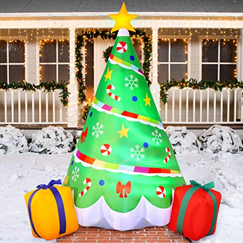 Joiedomi 6 FT Tall Christmas Tree Inflatable, Rainbow Ribbon Christmas Tree Inflatable with Build-in LEDs Blow Up Inflatables for Christmas Party Outdoor, Yard, Garden, Lawn Winter Decorations