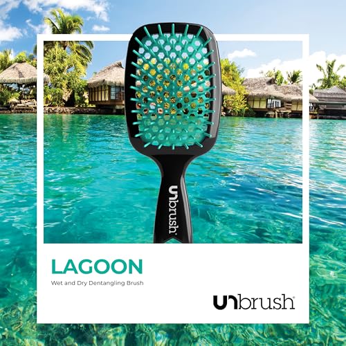 FHI Heat UNbrush Detangling Brush for Pain-Free Brushing on All Wet or Dry Hair Types — Durable DuoFlex Anti-Static Bristles, Lightweight Handle, Vented Hair Brush, Lagoon