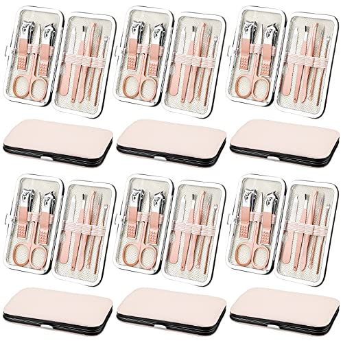 Geosar 12 Sets Manicure Set Nail Clippers Pedicure Kit 8 in 1 Grooming Stainless Steel Kits Nail Care Tools with Travel Case for Employee Coworker Teachers Nurse Gifts(Rose Gold)