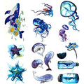6 Pieces Small Cute Dream Blue Sea Marine Octopus Jellyfish Starfish Whale Drift Bottle Temporary Tattoo