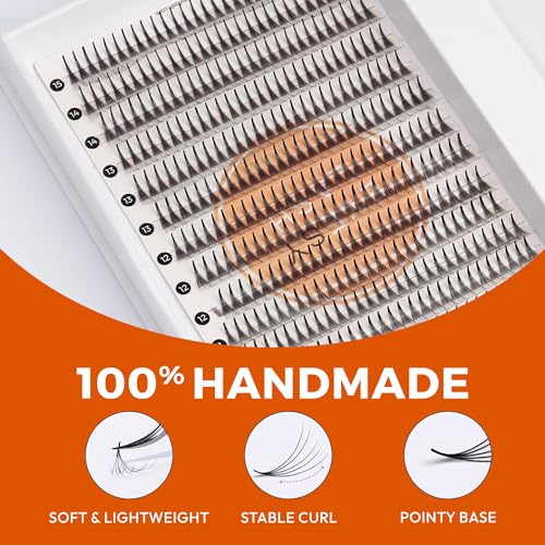 Eyesy Lash 448 Narrow Promade Fans - 10D 0.07mm Thickness D Curl 9-15mm Mixed Lengths - Mega Volume Eyelash Extension Long Stem Narrow Premade Lash Fans Fluffy Pre Made Eyelash Extension Trays
