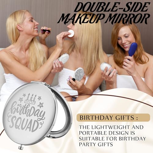 6 Pcs Birthday Squad Party Favor Magnifying Compact Mirrors Birthday Squad Travel Small Mirror for Purse Makeup Pocket Mirror for Women 20th 30th 40th 50th 60th Party Favor(Silver)