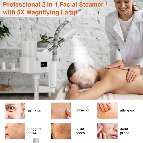Professional 2-in-1 Facial Steamer with 5X Magnifying Lamp
